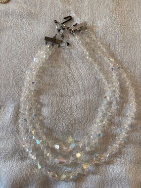 Iridescent Crystal Bead Multi-Strand Necklace - White